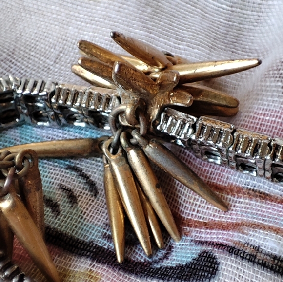 Oxidized Antique Brass Tone J. Crew Fireworks Firecracker Bracelet Spikes Stones - Picture 6 of 13